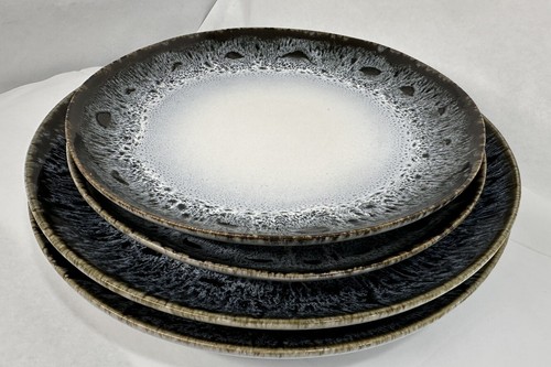West Elm Reactive Glaze Stoneware Dinnerware 4 Piece Blue White Black Brown