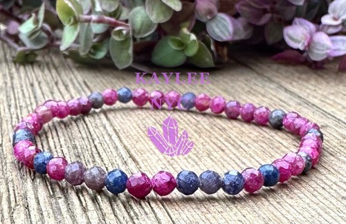 Wholesale 6Pcs Natural Ruby & Sapphire 4mm Faceted 7.5” Healing Stretch Bracelet