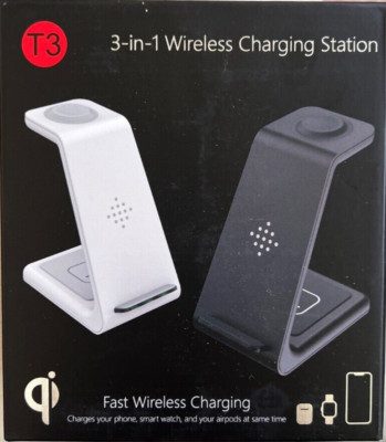 3-in-1 Wireless Charging Station T3 for Apple-Fast Wireless ~White ~ Free SHIP