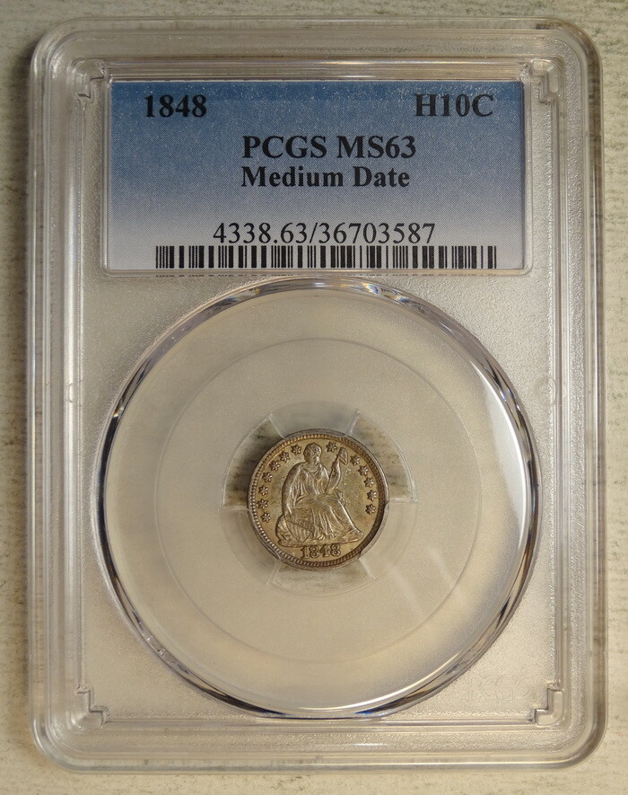 1848 Seated Liberty Half Dime, Medium Date, PCGS MS-63, Original & Scarce Type