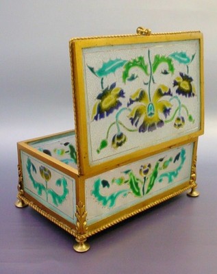 Antique French Art Glass Bronze Hinged Box