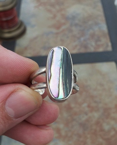 VINTAGE 950 STERLING SILVER ABALONE ADJUSTABLE RING