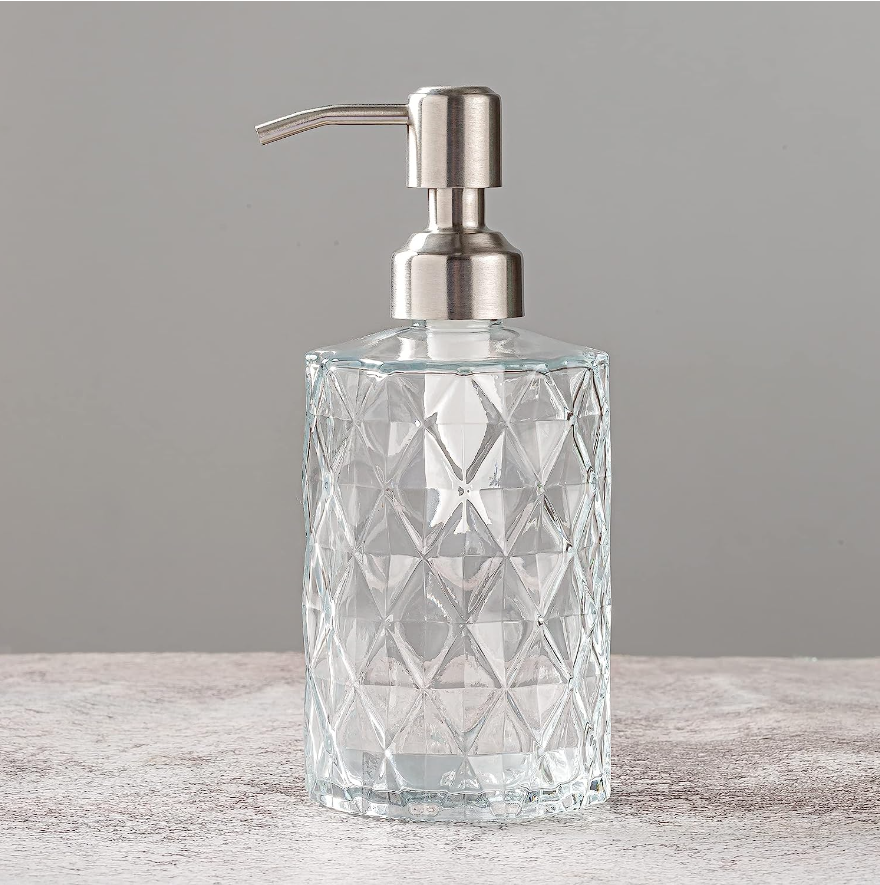 Dispenser For Bathroom Kitchen 12 Oz Crystal Design With Silver