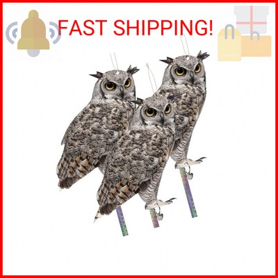 Mall Fake Owl Decoy to Scare Birds, 3 Pack Fake Owl Hanging Effective Bird Contr