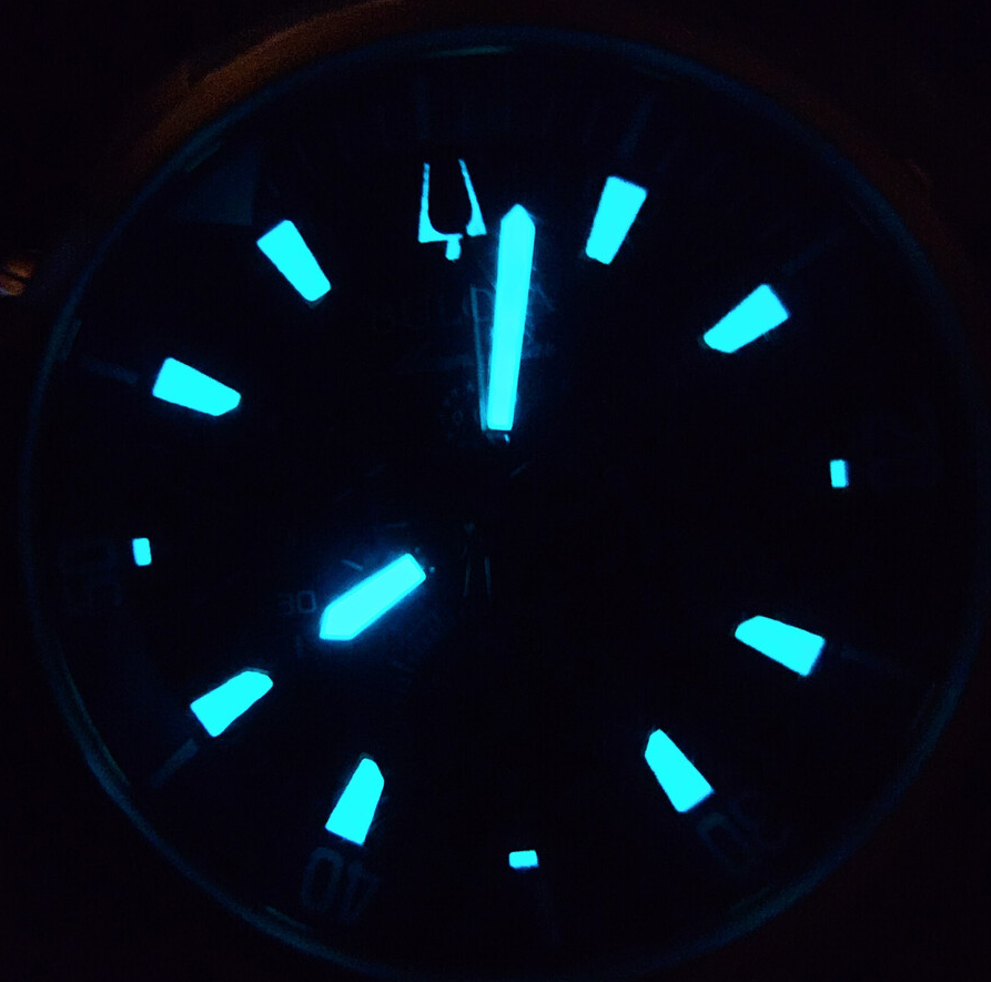 Pre-owned Bulova Marine Star Blue Dial 97b168 Gold Tone Silicone Strap Men's Watch