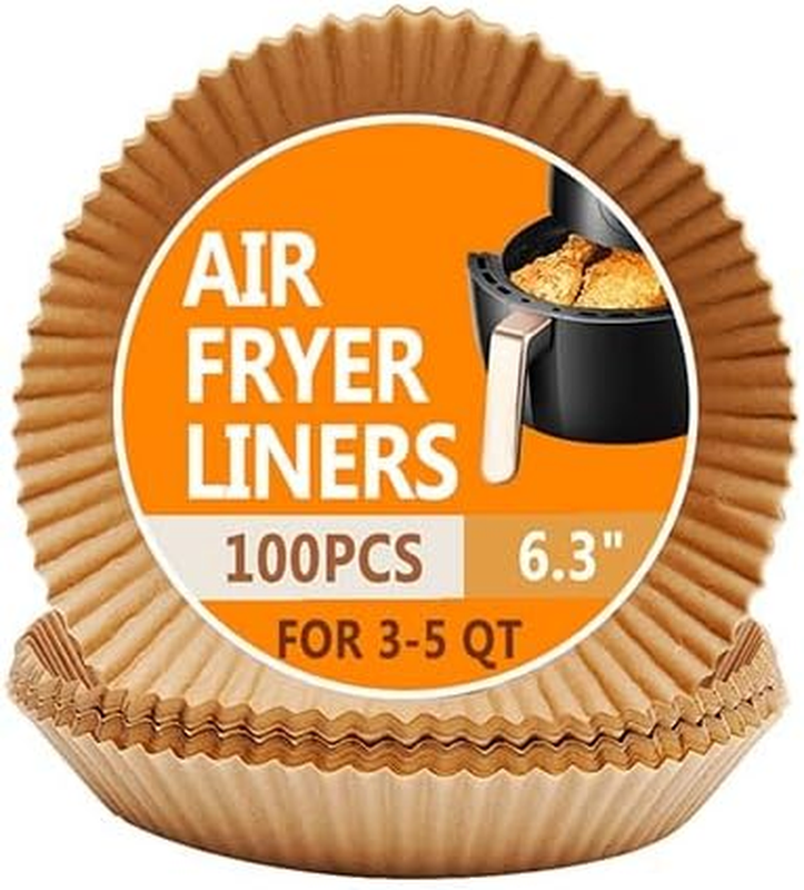 100PCS Disposable Air Fryer Liners, 6.3 Inch Round Non-Stick Oil-Proof Water-Pro