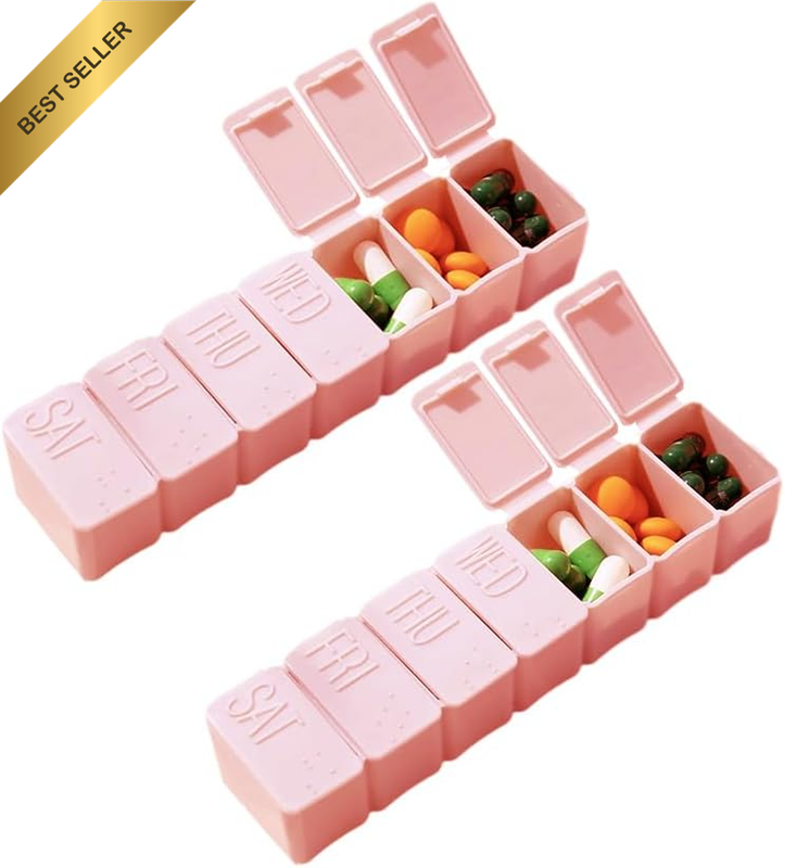 2PCS 7-Day Weekly Pill Organizer Case – Portable Medicine Tablet Storage Dispens