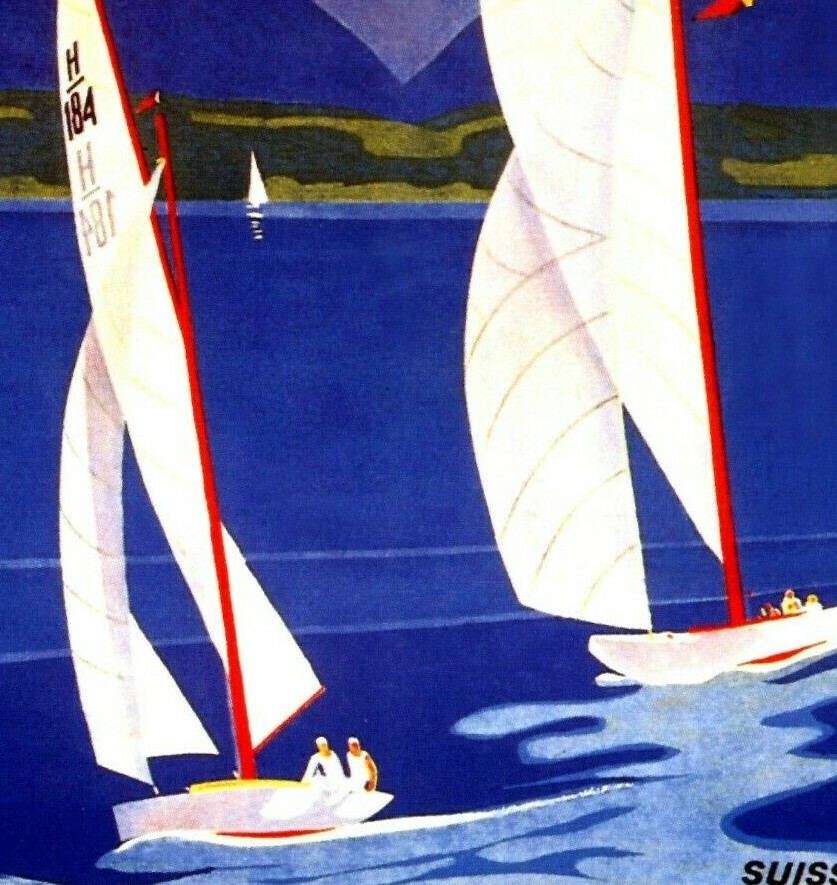 Lac De Thoune 1936 Switzerland Vintage Poster Print Tourism Sailing Decor Art