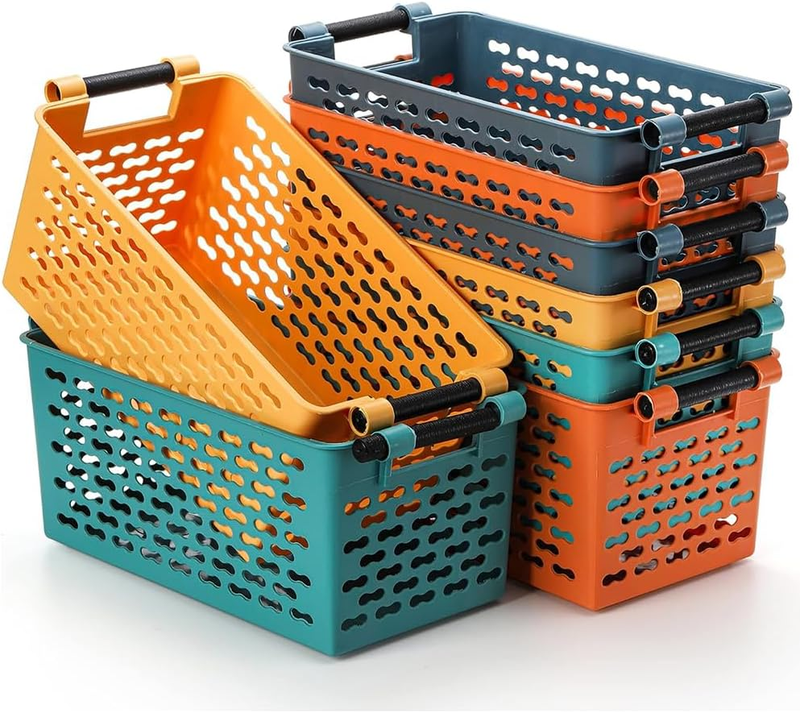 8-Pack Shelf Storage Basket, Portable Rectangular Plastic Box, Desktop Hollow St