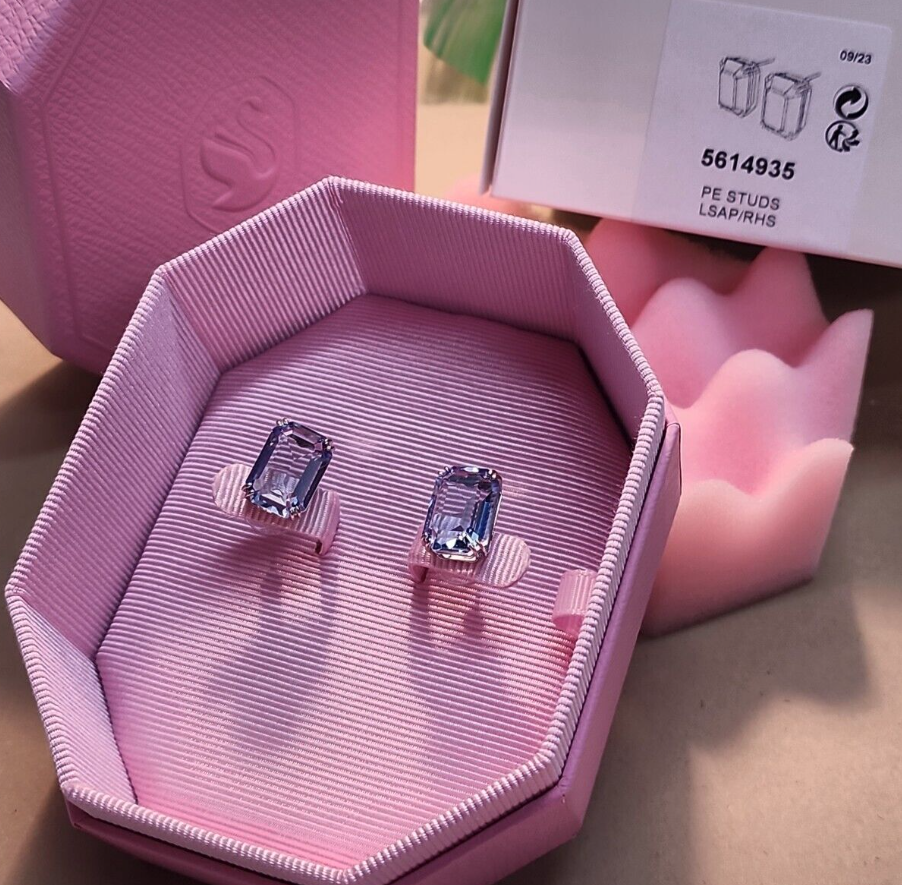 Swarovski Millenia stud earrings Octagon cut, Blue, Rhodium Swarovski Millenia stud earrings Octagon cut, Blue, Rhodium