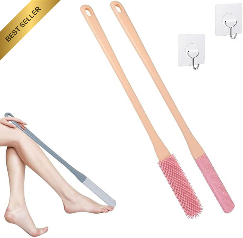 2PC Toe Gaps Cleaning Brush,Foot Brush for Shower with Long Handle,No Bending to