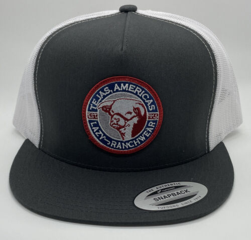 Lazy J Ranch Tejas Americas Patch Grey White Mesh SnapBack
