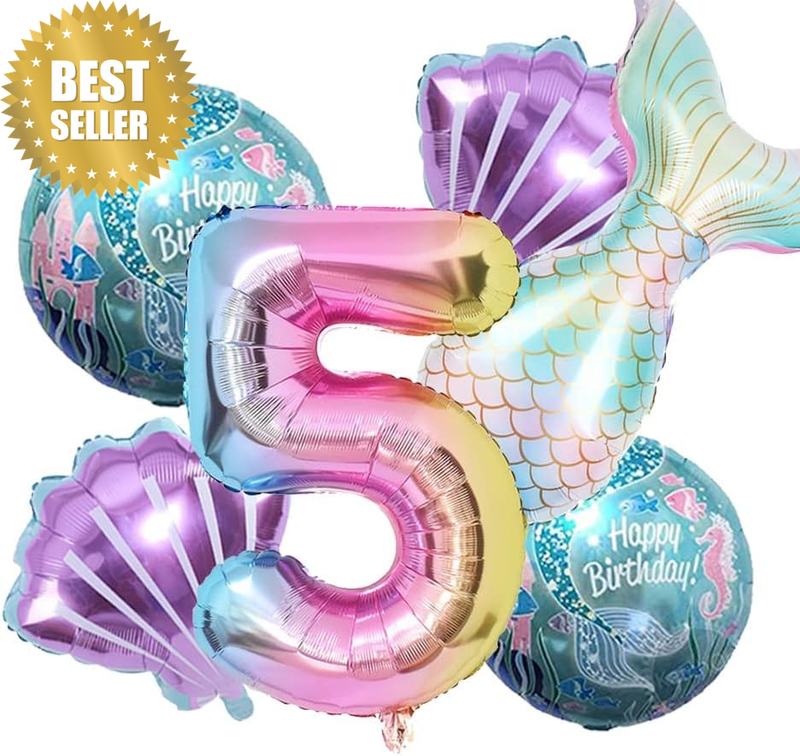 Mermaid-Themed Birthday Decoration Set - Sea Balloon, Foil Number & Tail Balloon