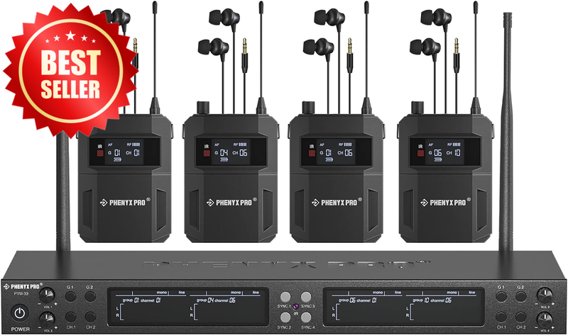 Quad-Channel Wireless In Ear Monitor System 4 Bodypacks UHF Frequencies US
