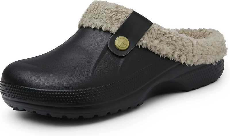 Mens Fur Lined Clogs Womens Waterproof Slippers Garden Shoes Winter Warm Plush H
