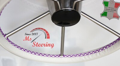 BENETEAU 42 GOIOT WHEEL BOAT 35''- 39'' CREAM LEATHER STEERING WHEEL COVER  PURP