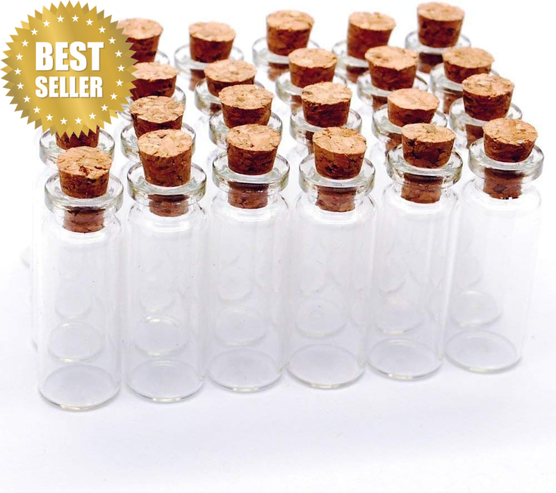 24 Pcs Clear Small Mini Glass Jars with Cork Stoppers for Message Weddings Wish
