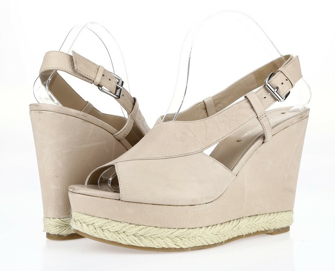 Womens Via Spiga Taupe Leather High Wedge Slingback Sandals Size 9.5 US 41 EU