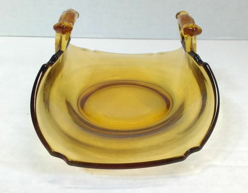 Clear Amber Pinched Glass Basket no markings 6 1/2