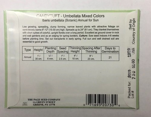 6 Packs Valley GreeneHeirloom Variety Umbellata Mixed Colors Candytuft 250mg/bag