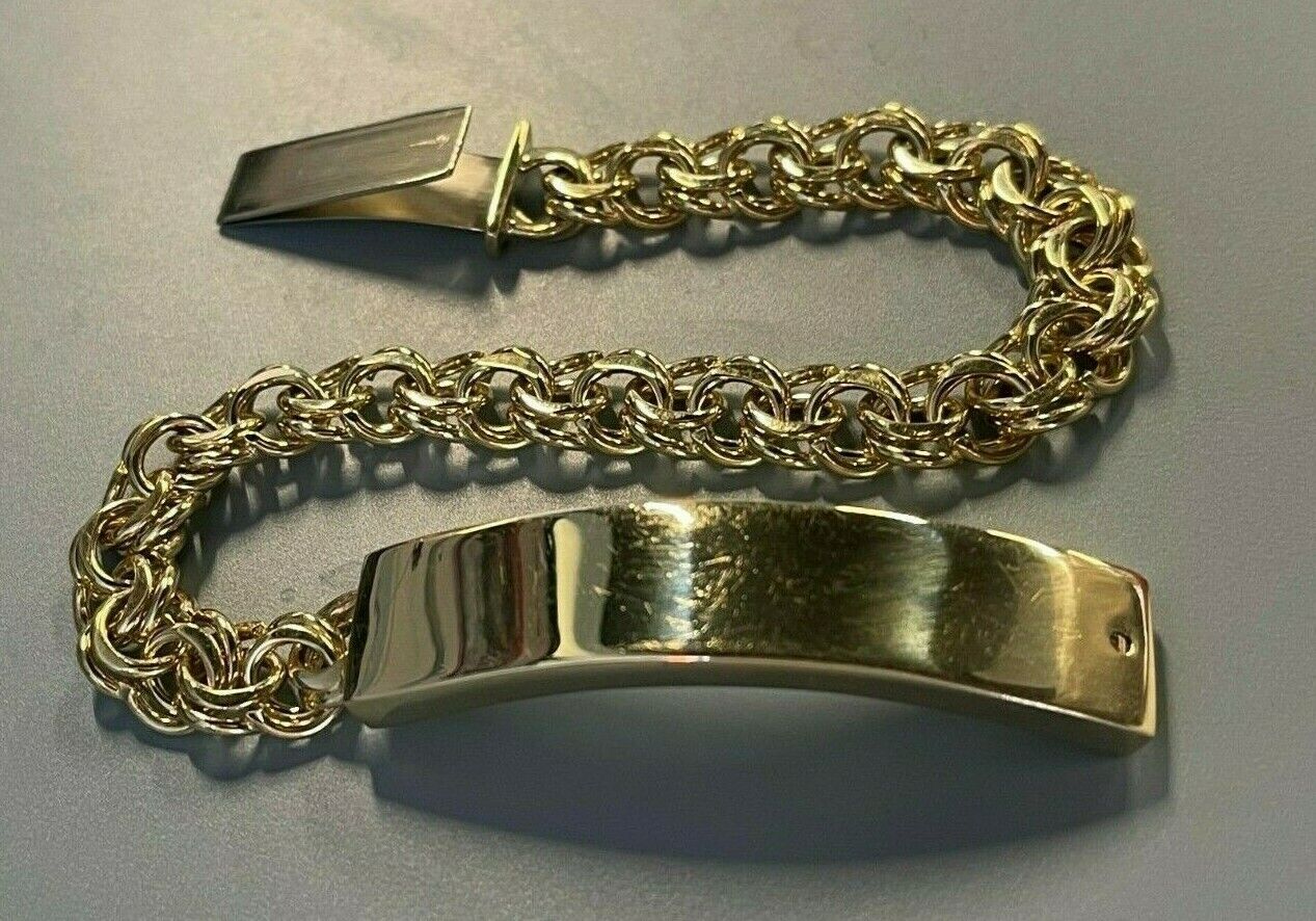 Mens Real 10K Yellow Gold Chino Link ID Bracelet Box Lock 9 Mens Real 10K Yellow Gold Chino Link ID Bracelet Box Lock 9