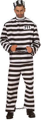 Men's Prisoner Costume Black & White Shirt Pants Hat Convict Adult Size XLarge