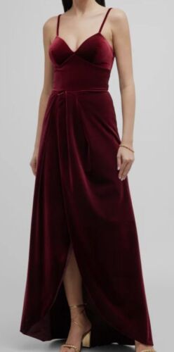 Pre-owned Chiara Boni $1296  Women's Red Neiva Sleeveless Draped-velvet Gown Dress Size 4