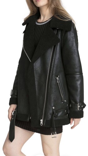 Pre-owned Sherpa Avec Les Filles Oversized  Belted Biker In Black