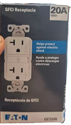 2 x Eaton 20-Amp 125-volt Slim GFCI Residential Decorator Outlet, White GF20W