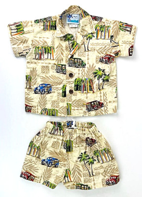 RJC 2 Piece Boy's Hawaiian Vacation Outfit - Shirt & Shorts 12M Made In Hawaii