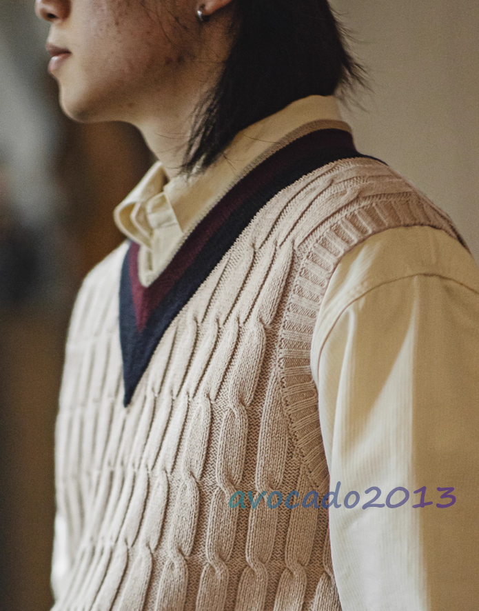 Maden Mens Vintage IVY Knitted V-neck Sweater Vest Sleeveless Preppy Autumn Vest