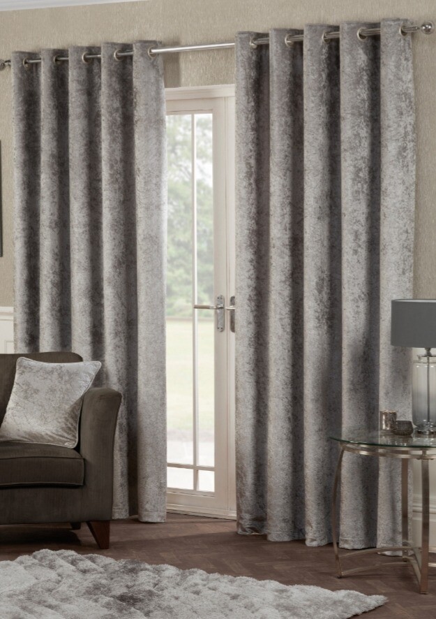 Silver Grey Crushed Velvet Curtains In South Woodham Ferrers