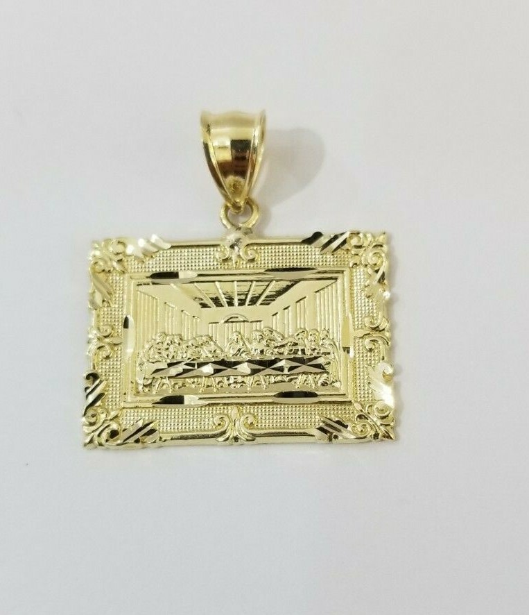 Pre-owned My Elite Jeweler Real 10k Yellow Gold Rope Chain Last Supper Charm Pendant Set 3mm Necklace 18-28