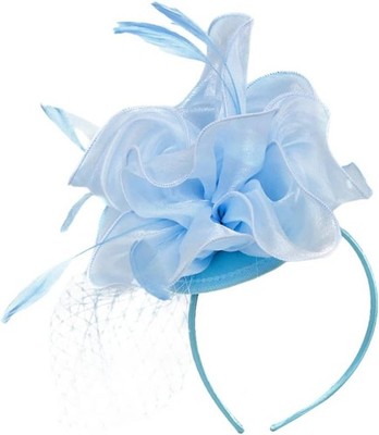minkissy Sky-Blue Fascinator Headband with Detachable Clip Silk Flower and Plum