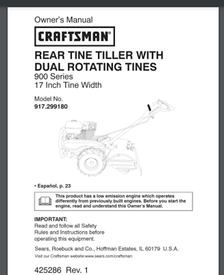 Craftsman Garden Tiller Model 917