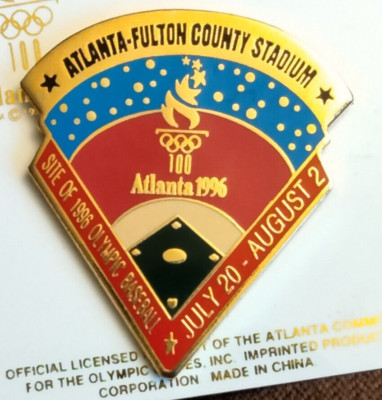 1996 Atlanta Olympic Lapel Pin - Fulton County Stadium Site of Olympic Baseball