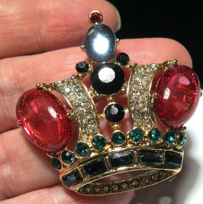 Royal CROWN Brooch Jewelled Rhinestone Crystal Pin