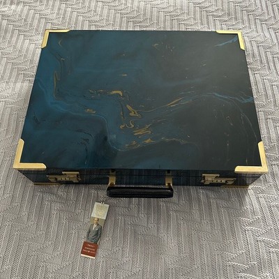 Vintage Gucci metallic blue and gold abstract print hardside briefcase NWT
