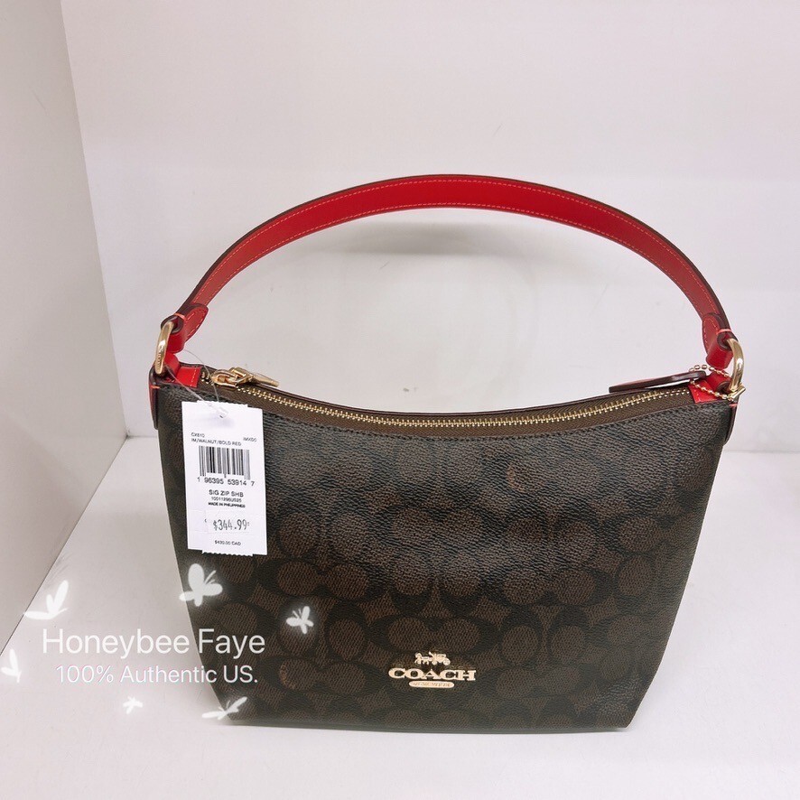 バッグ Coach Signature Zip Accessory Pouch Bag Coach Signature Accessory Pouch Hand Bag Wool Leather Black