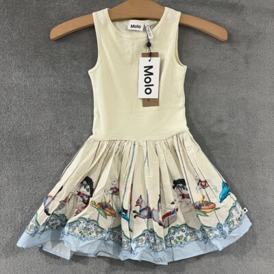 MOLO Girls Cordelia Dress Sea Carousel Organic Cotton Whimsical Animals Sz 4