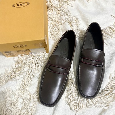  NEW TOD'S Brown Gommino Morsetto Club Printed Leather Driving Shoe US 9.5 Men's