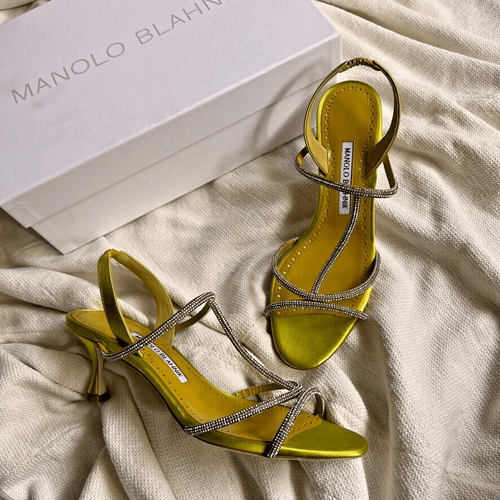 Manolo Blahnik Lucecry Satin Embellished Slingback Sandals