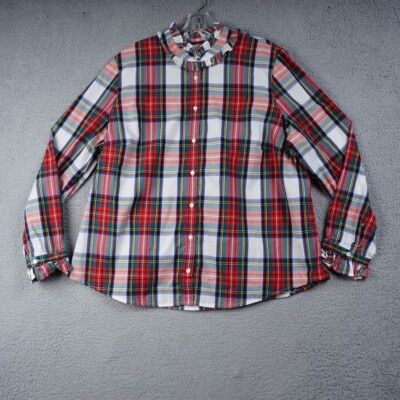 J. Crew Shirt Sz 2X Plus Red Plaid Button Up Cotton Holiday Christmas Blouse