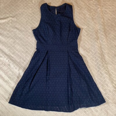 BCBGeneration Womens 4 Dress Short Mini Navy Blue Geometric Lace Fit & Flare