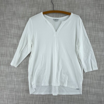Orvis Pima Cotton 3/4 sleeve Top Womens L white 2534