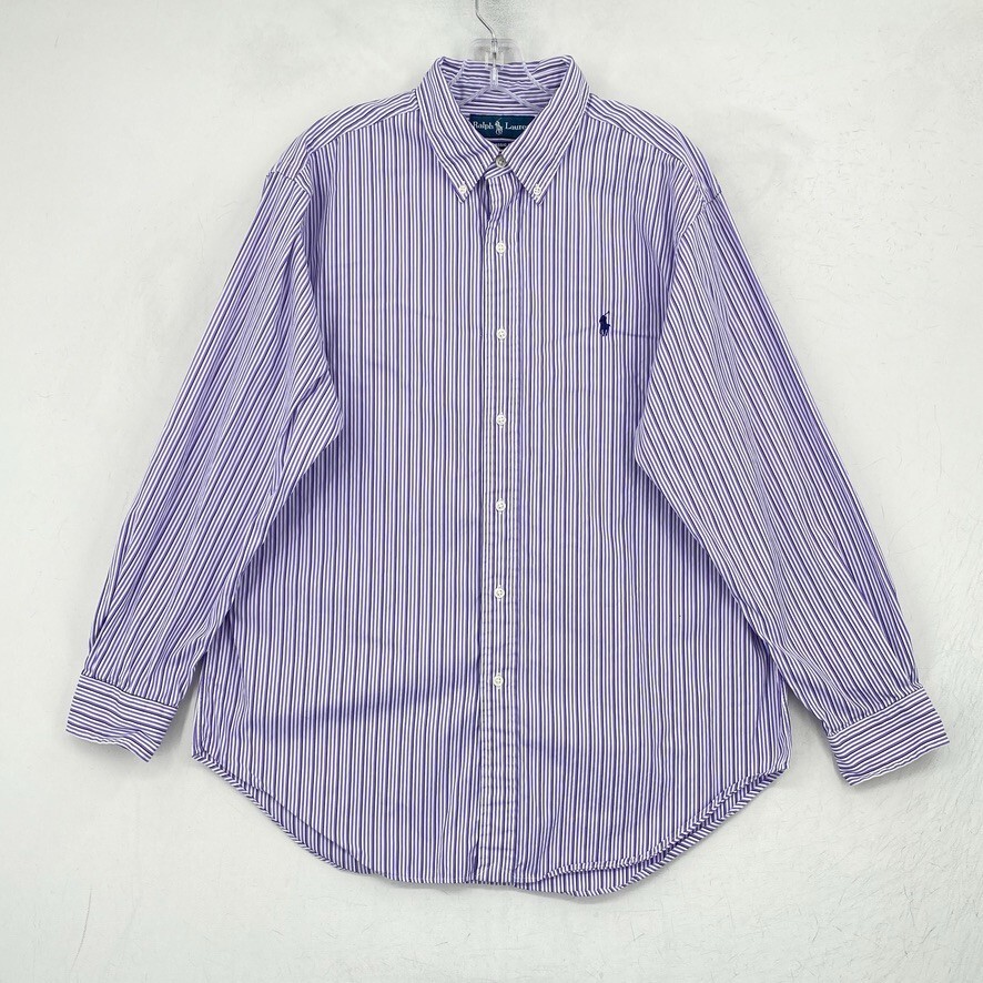 VTG Ralph Lauren Polo Mens Size 16.5 Shirt Purple Striped