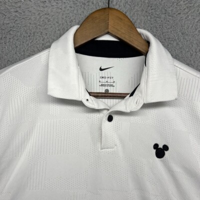 Nike Polo Shirt Men's Medium White Mickey Mouse Disney Jacquard Performance Golf