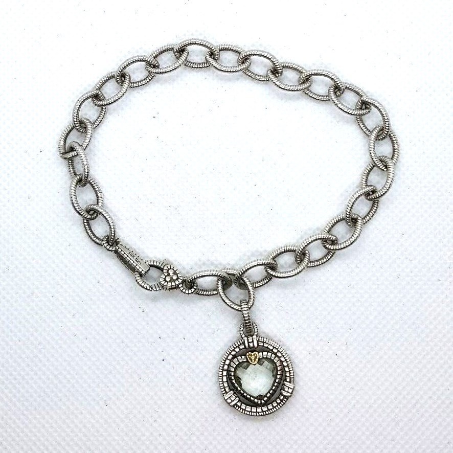 Judith Ripka Sterling & 18K Yellow Gold Diamond  Pave Athena Bracelet  8 1/2 