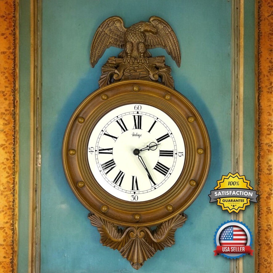 VINTAGE 1960's Burwood 4305 Large American Eagle Wall Clock