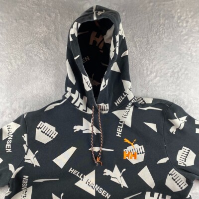 Puma x Helly Hansen Hoodie Mens XL Black All Over Print Geometric Heavyweight